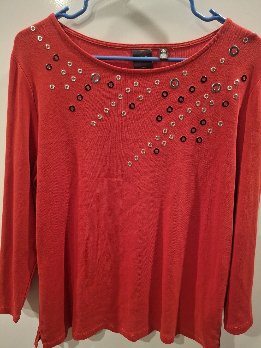 Rafaella Red Long-Sleeve Top with Grommet Detail